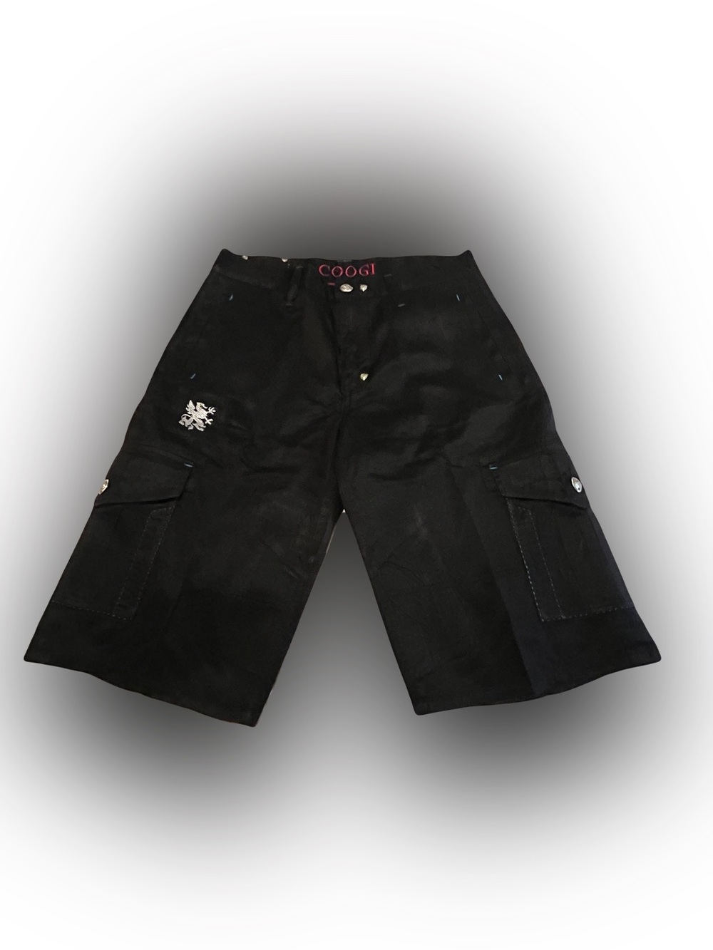 COOGI Black Cargo Shorts with Embroidered Accent 34